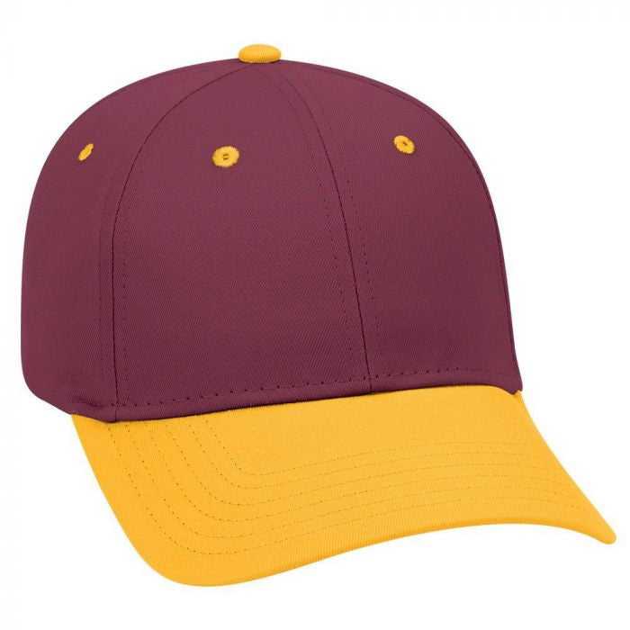 OTTO 19-536 Cotton Twill Low Profile Pro Style Cap with 6 Embroidered Eyelets - Gold Burgandy Maroon Burgandy Maroon - HIT a Double - 1