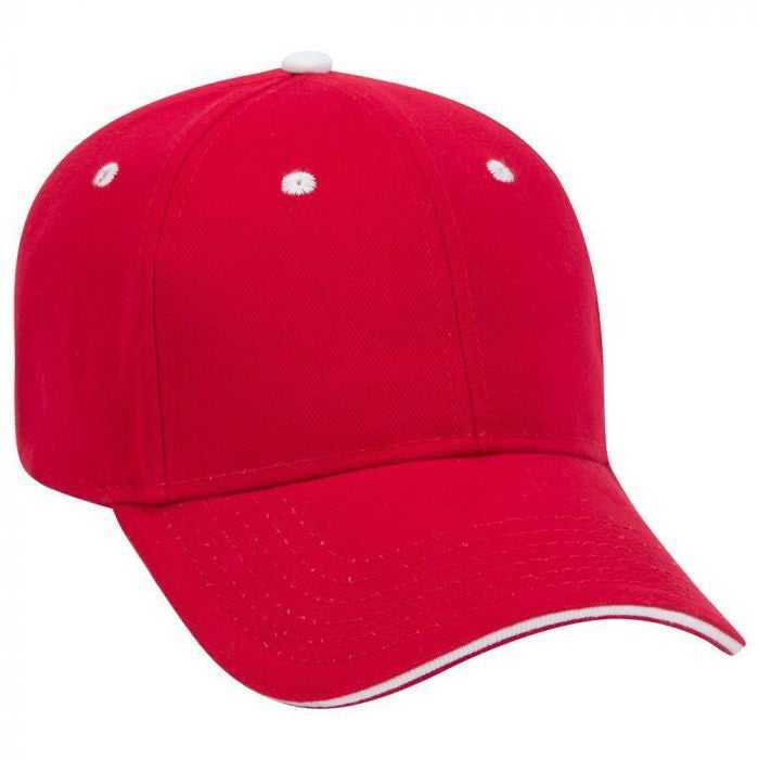 OTTO 23-255 Brushed Bull Denim Sandwich Visor Low Profile Pro Style Cap with Loop Closure - Red Red White - HIT a Double - 1