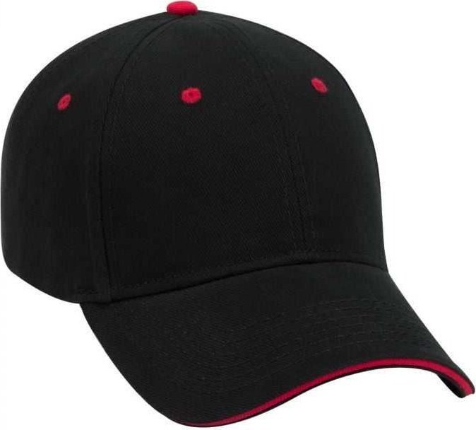 OTTO 23-255 Brushed Bull Denim Sandwich Visor Low Profile Pro Style Cap with Loop Closure - Black Black Red - HIT a Double - 1