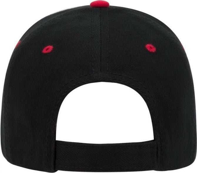 OTTO 23-255 Brushed Bull Denim Sandwich Visor Low Profile Pro Style Cap with Loop Closure - Black Black Red - HIT a Double - 2
