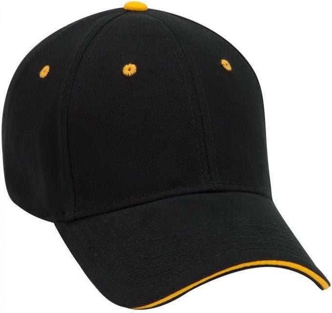 OTTO 23-255 Brushed Bull Denim Sandwich Visor Low Profile Pro Style Cap with Loop Closure - Black Black Gold - HIT a Double - 1