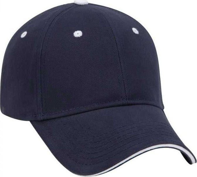 OTTO 23-255 Brushed Bull Denim Sandwich Visor Low Profile Pro Style Cap with Loop Closure - Navy Navy White - HIT a Double - 1