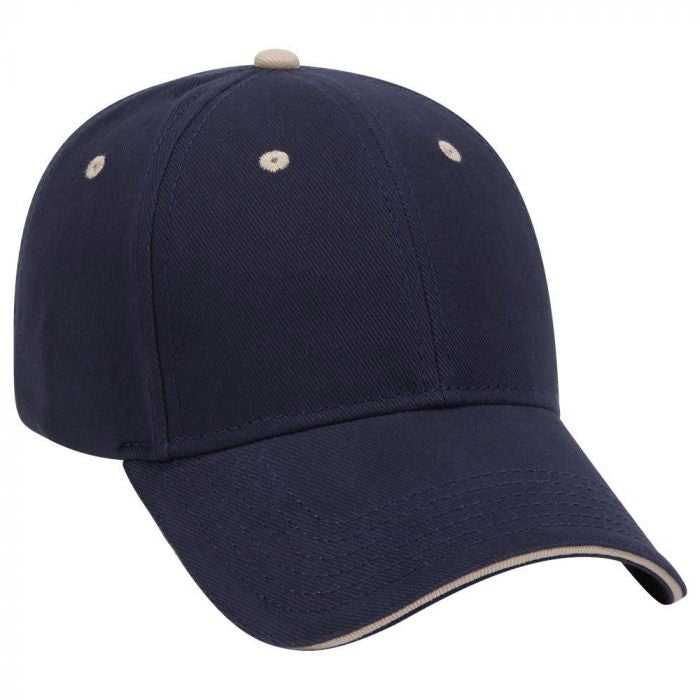 OTTO 23-255 Brushed Bull Denim Sandwich Visor Low Profile Pro Style Cap with Loop Closure - Navy Navy Khaki - HIT a Double - 1