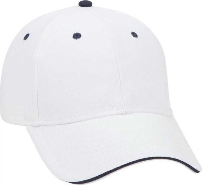 OTTO 23-255 Brushed Bull Denim Sandwich Visor Low Profile Pro Style Cap with Loop Closure - White White Navy - HIT a Double - 1