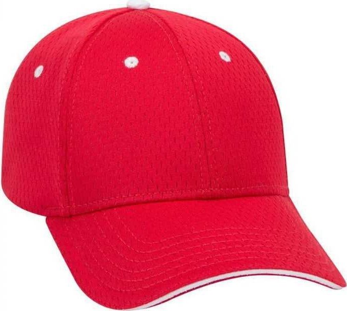 OTTO 23-368 Polyester Pro Mesh Sandwich Visor Low Profile Pro Style Structured Firm Front Panel Cap - Red Red White - HIT a Double - 1