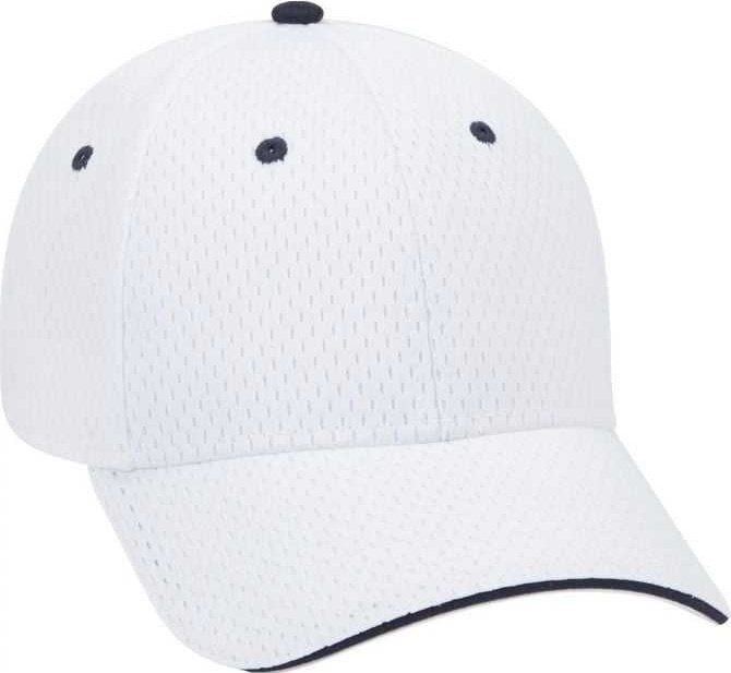 OTTO 23-368 Polyester Pro Mesh Sandwich Visor Low Profile Pro Style Structured Firm Front Panel Cap - White White Navy - HIT a Double - 1
