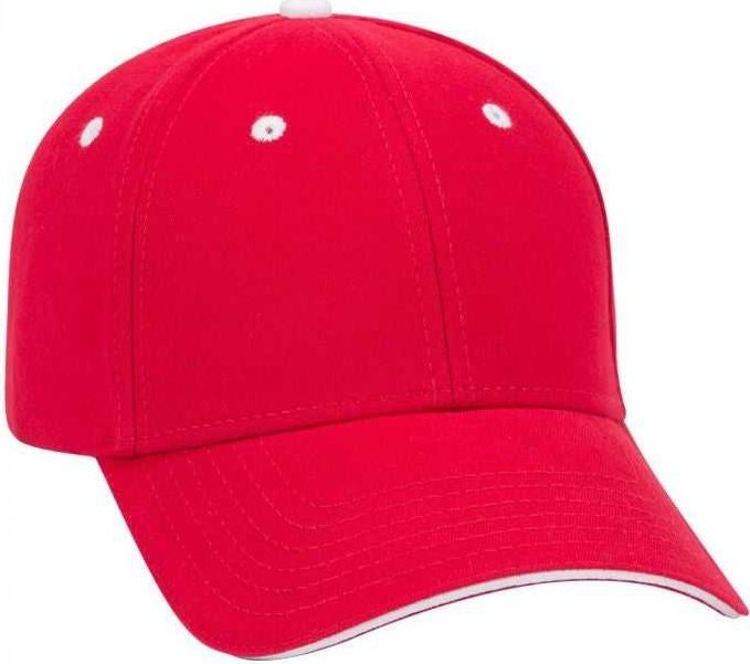 OTTO 23-370 Superior Brushed Cotton Twill Sandwich Visor Low Profile Pro Style Structured Firm Front Panel Cap - Red Red White - HIT a Double - 1