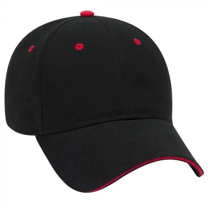 OTTO 23-430 Brushed Cotton Twill Sandwich Visor Low Profile Pro Style Cap with 6 Embroidered Eyelets - Black Black Red - HIT a Double - 1