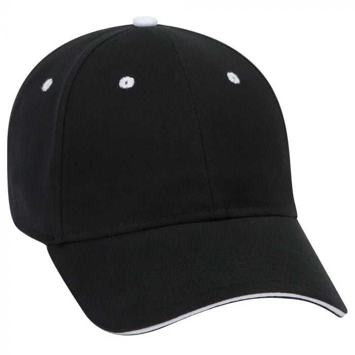 OTTO 23-430 Brushed Cotton Twill Sandwich Visor Low Profile Pro Style Cap with 6 Embroidered Eyelets - Black Black White - HIT a Double - 1