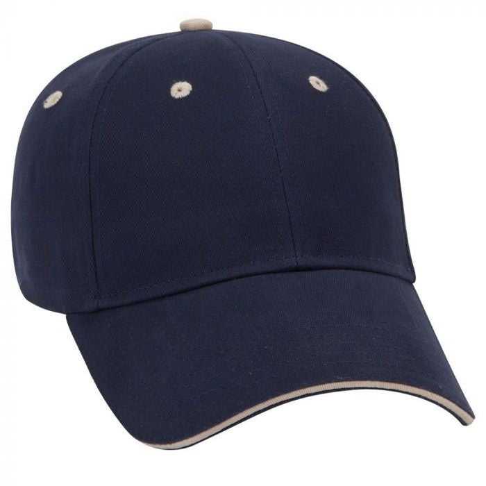 OTTO 23-430 Brushed Cotton Twill Sandwich Visor Low Profile Pro Style Cap with 6 Embroidered Eyelets - Navy Navy Khaki - HIT a Double - 1