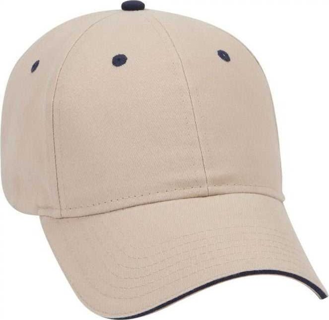 OTTO 23-430 Brushed Cotton Twill Sandwich Visor Low Profile Pro Style Cap with 6 Embroidered Eyelets - Khaki Khaki Navy - HIT a Double - 1