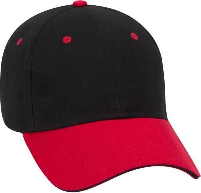 OTTO 23-430 Brushed Cotton Twill Sandwich Visor Low Profile Pro Style Cap with 6 Embroidered Eyelets - Red Black Black - HIT a Double - 1