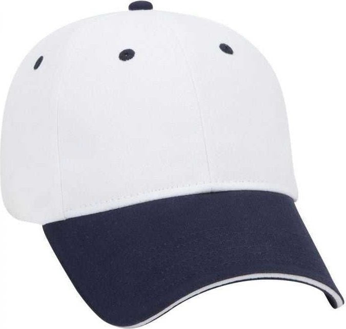 OTTO 23-430 Brushed Cotton Twill Sandwich Visor Low Profile Pro Style Cap with 6 Embroidered Eyelets - Navy White White - HIT a Double - 1