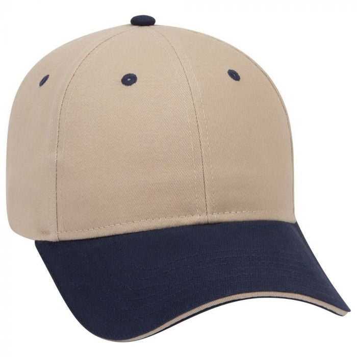 OTTO 23-430 Brushed Cotton Twill Sandwich Visor Low Profile Pro Style Cap with 6 Embroidered Eyelets - Navy Khaki Khaki - HIT a Double - 1