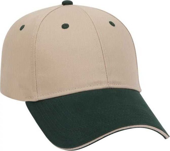 OTTO 23-430 Brushed Cotton Twill Sandwich Visor Low Profile Pro Style Cap with 6 Embroidered Eyelets - Dark Green Khaki Khaki - HIT a Double - 1