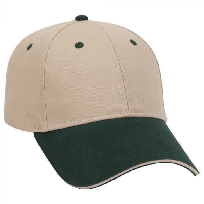 OTTO 23-430 Brushed Cotton Twill Sandwich Visor Low Profile Pro Style Cap with 6 Embroidered Eyelets - Dark Green Khaki Khaki - HIT a Double - 1