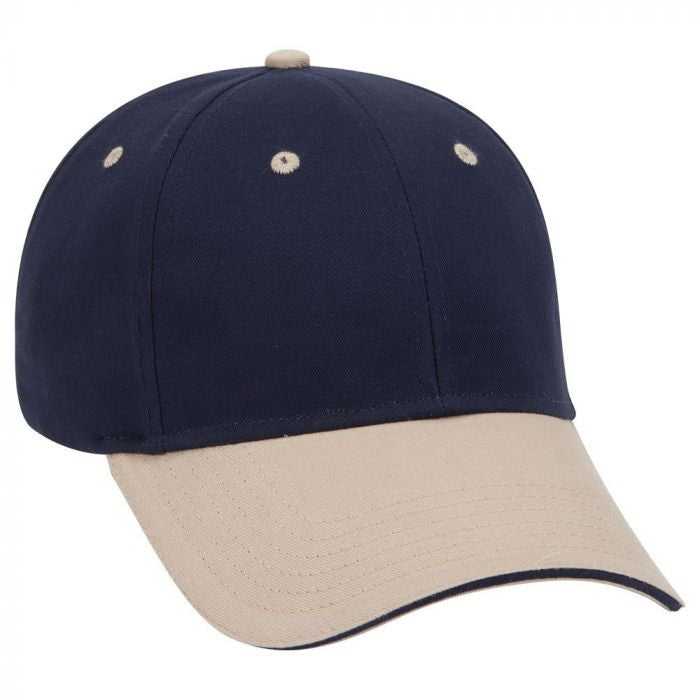 OTTO 23-430 Brushed Cotton Twill Sandwich Visor Low Profile Pro Style Cap with 6 Embroidered Eyelets - Khaki Navy Navy - HIT a Double - 1