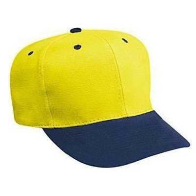 OTTO 27-008 Brushed Bull Denim Pro Style Cap with Fabric Adjustable Strap - Navy Yellow - HIT a Double - 1