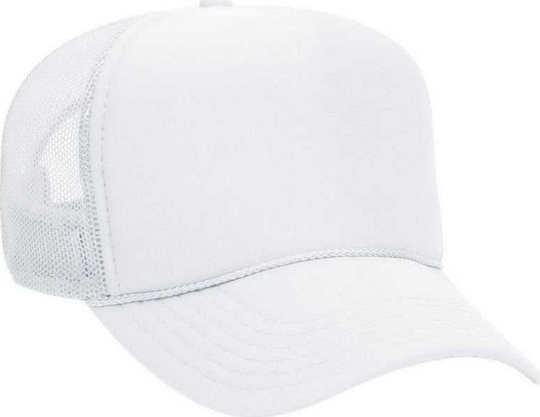 OTTO 32-467 Polyester Foam Front 5 Panel Pro Style Mesh Back Cap - White - HIT a Double - 1