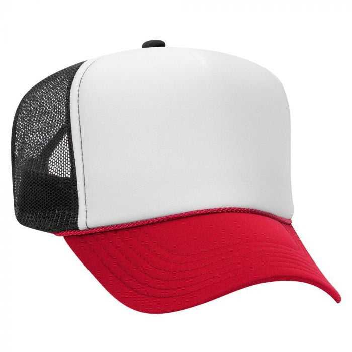 OTTO 39-169 Two Tone Polyester Foam Front High Crown Golf Style Mesh Back 8 Rows Stitching Cap - Red White Black - HIT a Double - 1