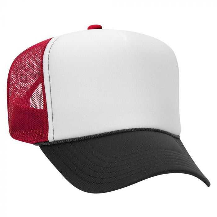 OTTO 39-169 Two Tone Polyester Foam Front High Crown Golf Style Mesh Back 8 Rows Stitching Cap - Black White Red - HIT a Double - 1