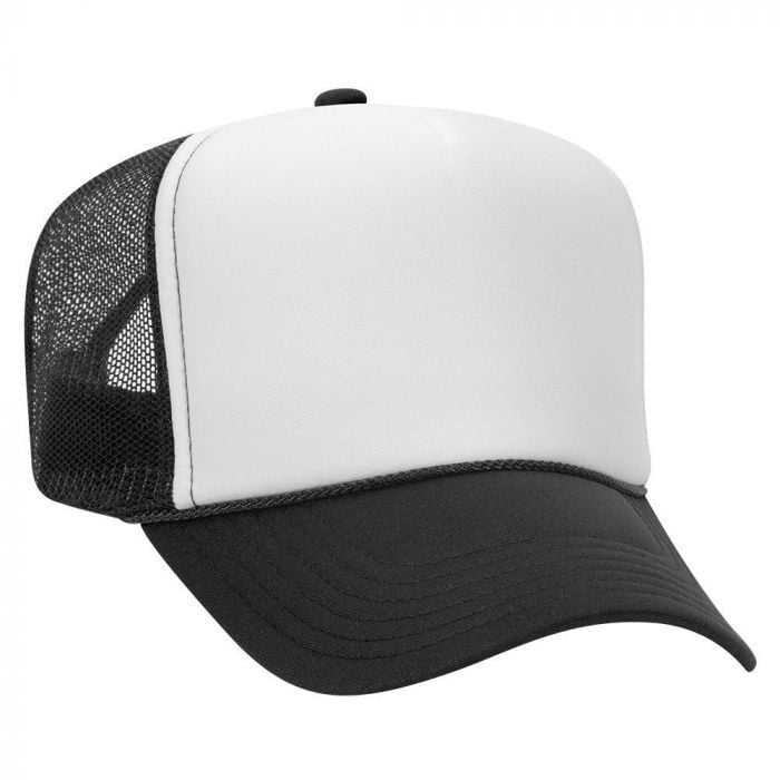 OTTO 39-169 Two Tone Polyester Foam Front High Crown Golf Style Mesh Back 8 Rows Stitching Cap - Black White Black - HIT a Double - 1