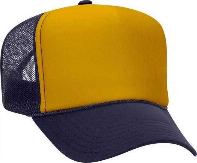 OTTO 39-169 Two Tone Polyester Foam Front High Crown Golf Style Mesh Back 8 Rows Stitching Cap - Navy Gold Navy - HIT a Double - 1