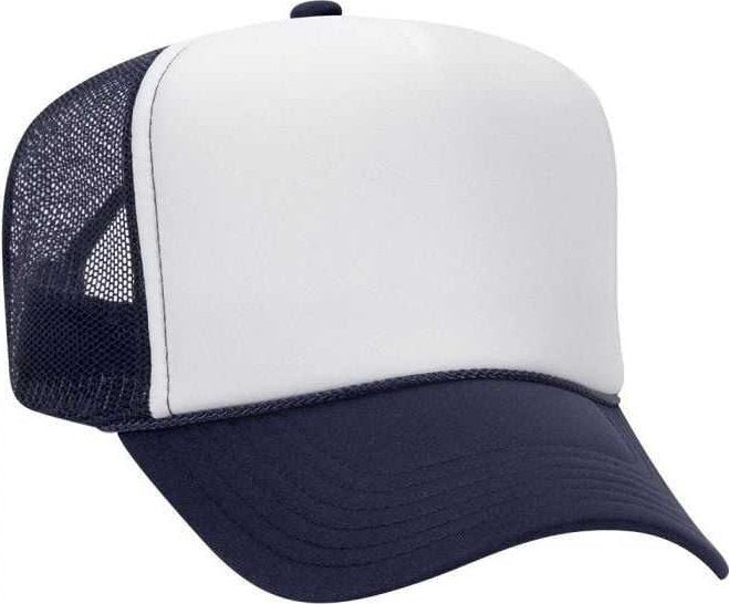 OTTO 39-169 Two Tone Polyester Foam Front High Crown Golf Style Mesh Back 8 Rows Stitching Cap - Navy White Navy - HIT a Double - 1