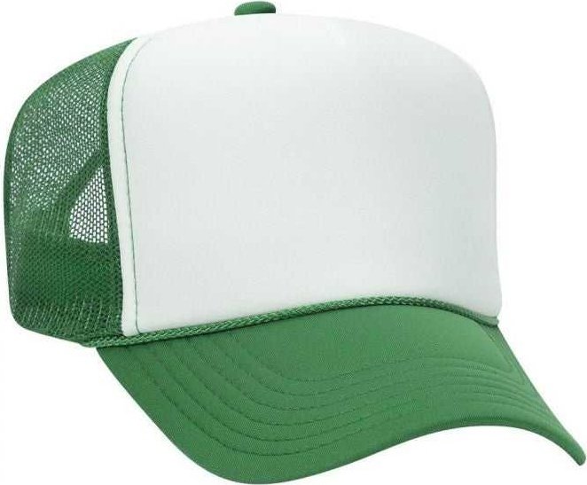 OTTO 39-169 Two Tone Polyester Foam Front High Crown Golf Style Mesh Back 8 Rows Stitching Cap - Kelly White Kelly - HIT a Double - 1