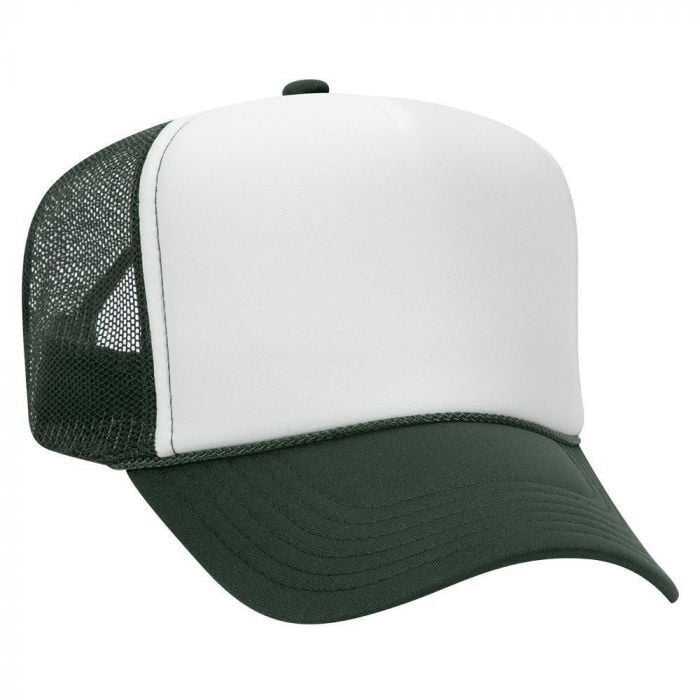 OTTO 39-169 Two Tone Polyester Foam Front High Crown Golf Style Mesh Back 8 Rows Stitching Cap - Dark Green White Dark Green - HIT a Double - 1