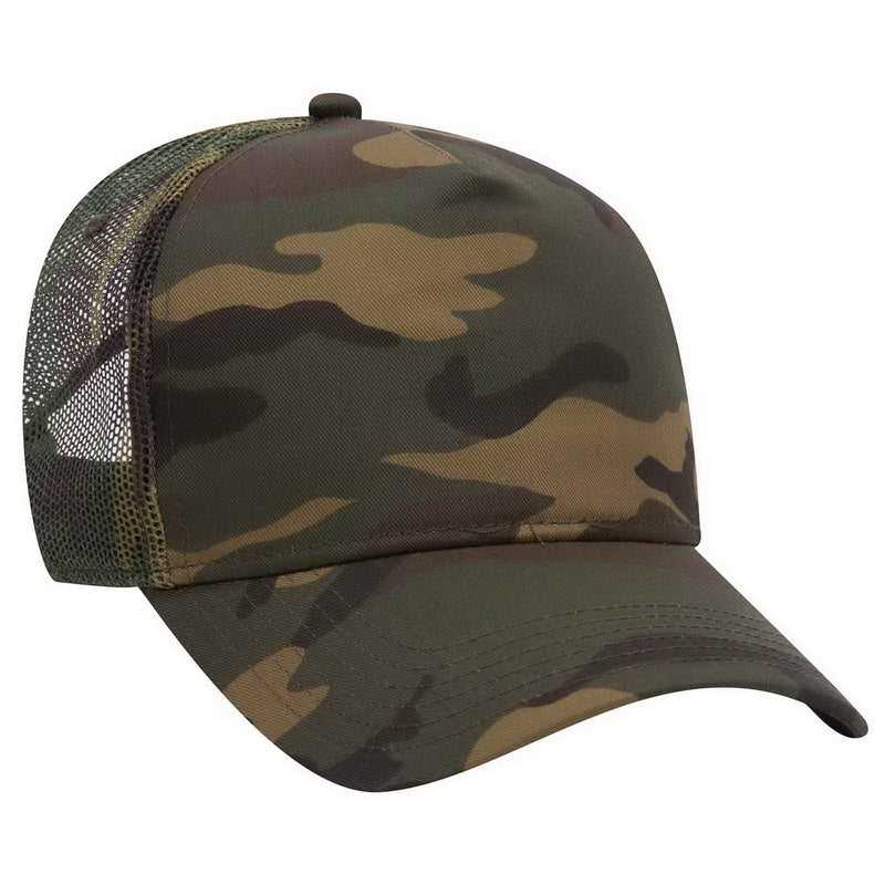 OTTO 47-049 Camouflage 5 Panel Mid Crown Mesh Back Trucker Cap - Dark Green Brown - HIT a Double - 1