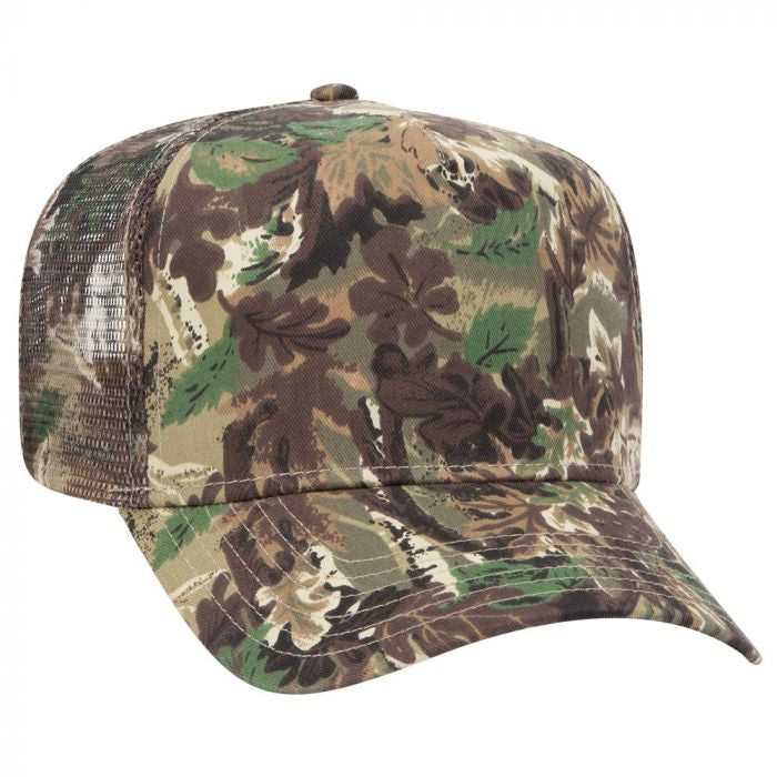 OTTO 47-049 Camouflage 5 Panel Mid Crown Mesh Back Trucker Cap - Light Loden Brown Kelly - HIT a Double - 1