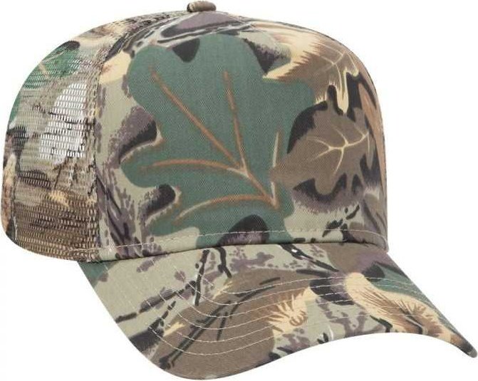 OTTO 47-049 Camouflage 5 Panel Mid Crown Mesh Back Trucker Cap - Khaki Brown Light Olive Green - HIT a Double - 1