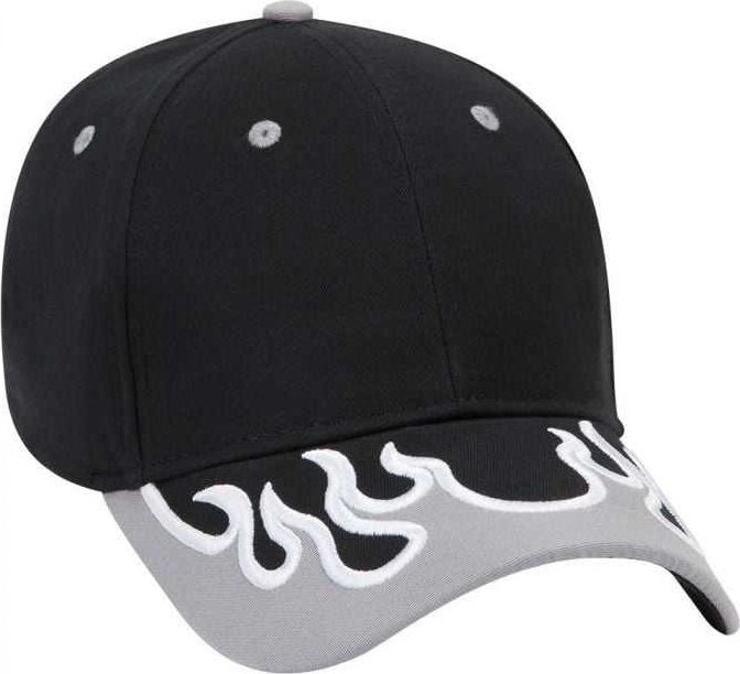 OTTO 58-589 Flame Pattern Visor Brushed Cotton Twill Low Profile Pro Style Structured Firm Front Panel Cap - Black Gray White - HIT a Double - 1