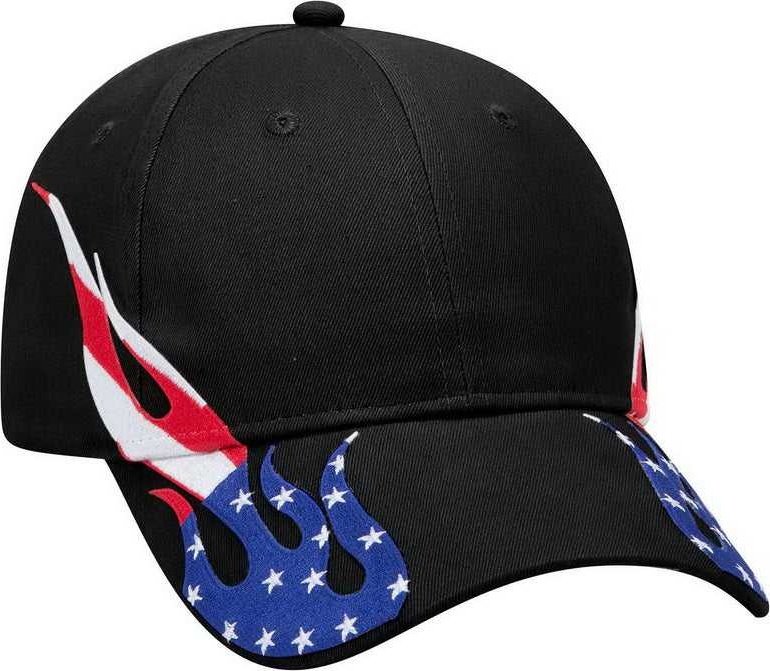 OTTO 58-755 US Flag Flame Pattern Brushed Cotton Twill Cap - Black - HIT a Double - 1