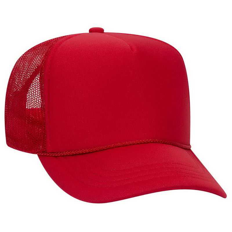 OTTO 68-216 Youth Polyester Foam High Crown Golf Style Mesh Back Cap with Plastic Adjustable Snap - Red - HIT a Double - 1