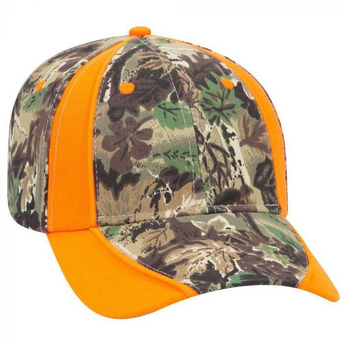 OTTO 78-762 Camouflage 6 Panel Low Profile Baseball Cap - Light Loden Brown Kelly Neon Orange - HIT a Double - 1