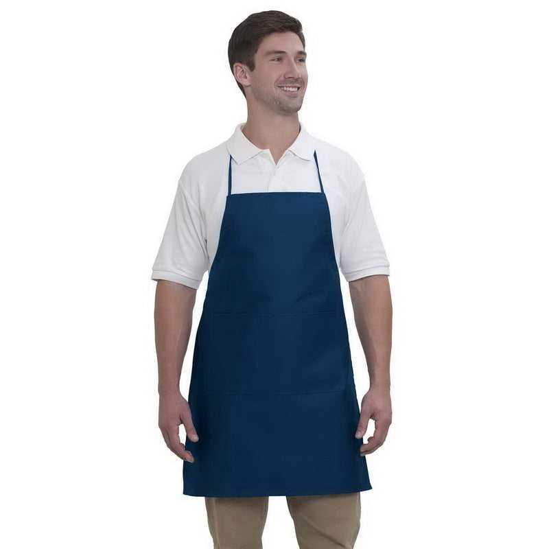 OTTO 803-401 7.5 oz Two Pocket Full Length Adjustable Bib Cotton Twill Aprons - Navy - HIT a Double - 1