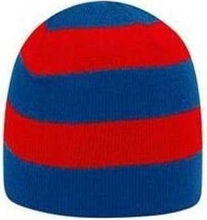 OTTO 82-1053 100% Acrylic Knit 8 1/2&quot; Striped Beanie - Royal Red - HIT a Double - 1