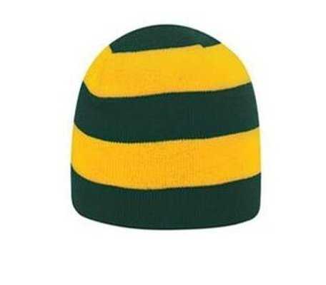 OTTO 82-1053 100% Acrylic Knit 8 1/2&quot; Striped Beanie - Dark Green Gold - HIT a Double - 1