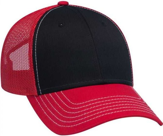 OTTO 83-1239 6 Panel Low Profile Mesh Back Trucker Hat - Red Black Red - HIT a Double - 1