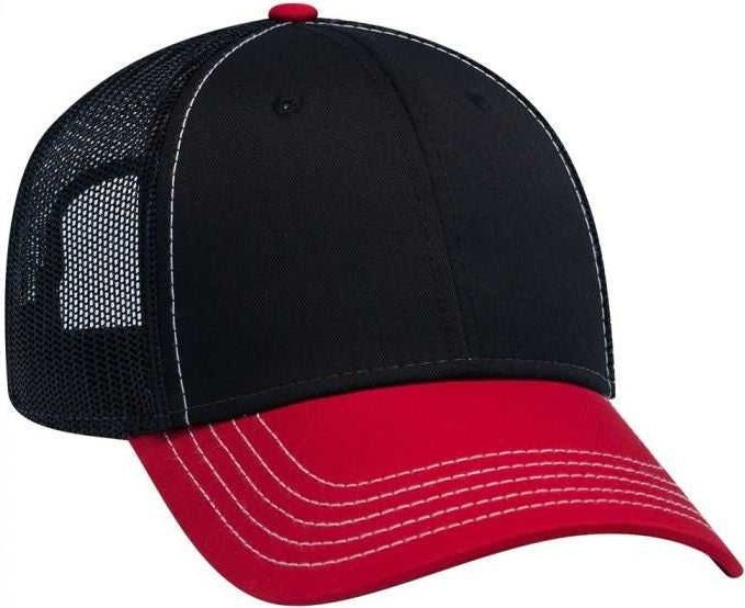 OTTO 83-1239 6 Panel Low Profile Mesh Back Trucker Hat - Red Black Black - HIT a Double - 1