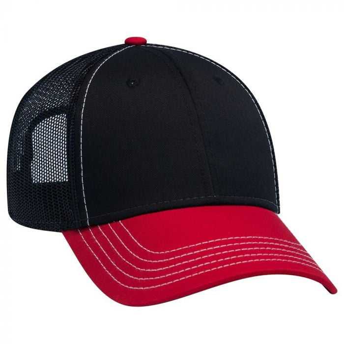 OTTO 83-1239 6 Panel Low Profile Mesh Back Trucker Hat - Red Black Black - HIT a Double - 1
