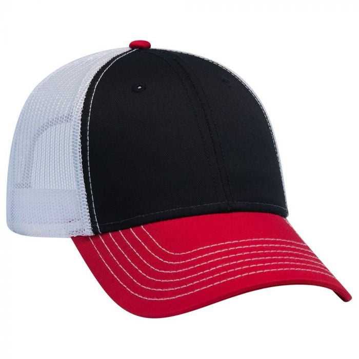 OTTO 83-1239 6 Panel Low Profile Mesh Back Trucker Hat - Red Black White - HIT a Double - 1