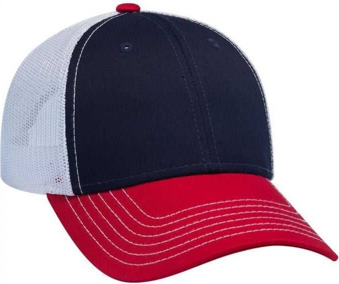 OTTO 83-1239 6 Panel Low Profile Mesh Back Trucker Hat - Red Navy White - HIT a Double - 1