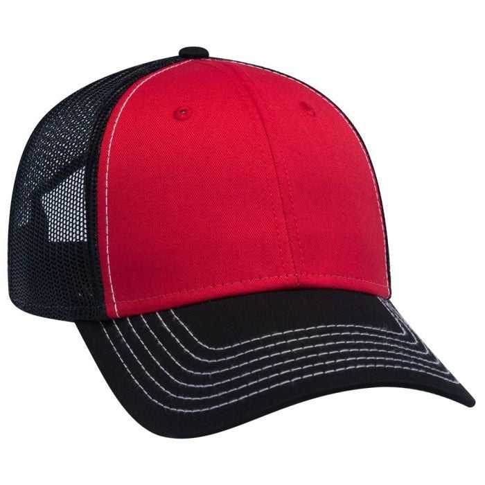 OTTO 83-1239 6 Panel Low Profile Mesh Back Trucker Hat - Black Red Black - HIT a Double - 1