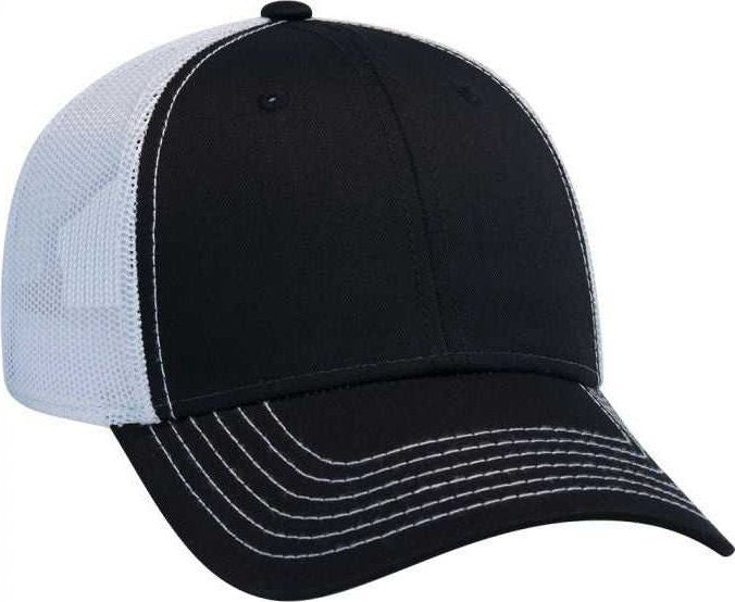 OTTO 83-1239 6 Panel Low Profile Mesh Back Trucker Hat - Black Black White - HIT a Double - 1