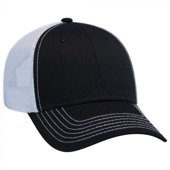 OTTO 83-1239 6 Panel Low Profile Mesh Back Trucker Hat - Black Black White - HIT a Double - 1