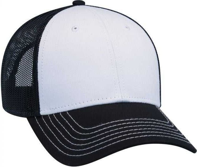 OTTO 83-1239 6 Panel Low Profile Mesh Back Trucker Hat - Black White Black - HIT a Double - 1