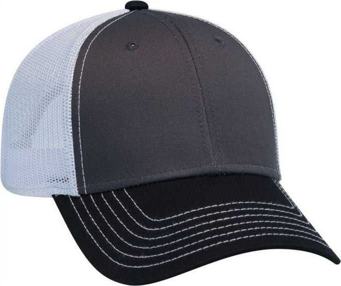 OTTO 83-1239 6 Panel Low Profile Mesh Back Trucker Hat - Black Charcoal White - HIT a Double - 1
